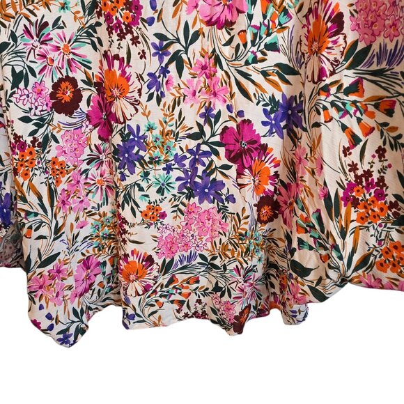 🔴Lovely J Women's Blouse Balloons Sleeves Floral Deep V neck Multicolor Medium - Picture 5 of 11